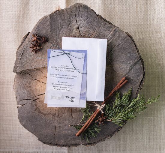 Kartki świąteczne z logo firmy retro firmowe kartki bozonoarodzeniowe z logo, eco brąz z kalką 08/kal/ksw