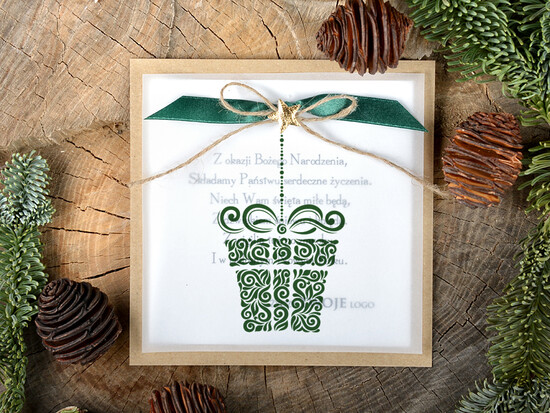 Kartki świąteczne z logo firmy retro kartka świąteczna dla firmy z logo, kalkowe ze wstążką 03/retro/ksw