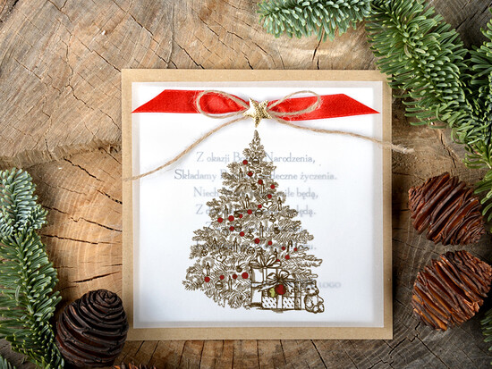 Kartki świąteczne z logo firmy retro kartki świąteczne z logo twojej firmy, kalkowe ze wstążką 04/retro/ksw