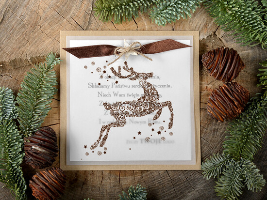 Kartki świąteczne z logo firmy retro kartka świąteczna z logo firmy, eco brąz z kalką 05/retro/ksw