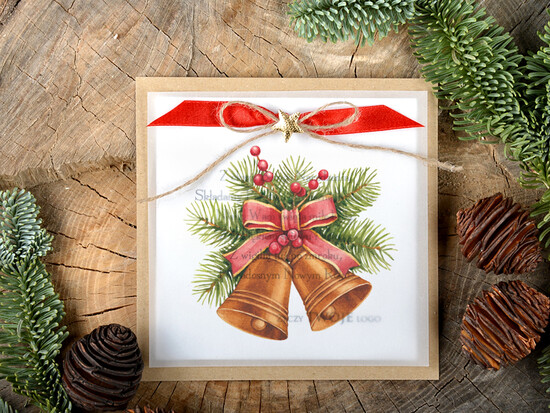 Kartki świąteczne z logo firmy retro kartki swiateczne z logo firmy, retro ze sznurkiem i wstążką 05/kra/ksw