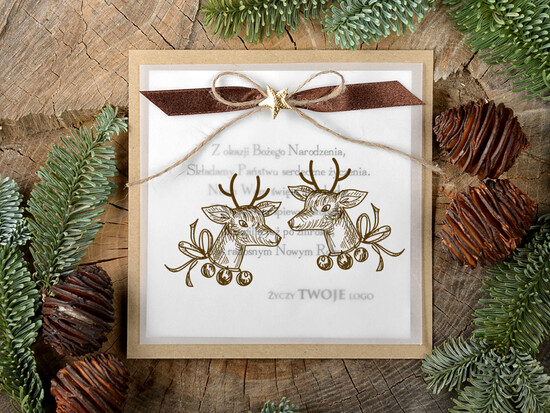Kartki świąteczne z logo firmy retro kartka świąteczna dla firmy z logo, eco brąz z kalką 25/retro/ksw