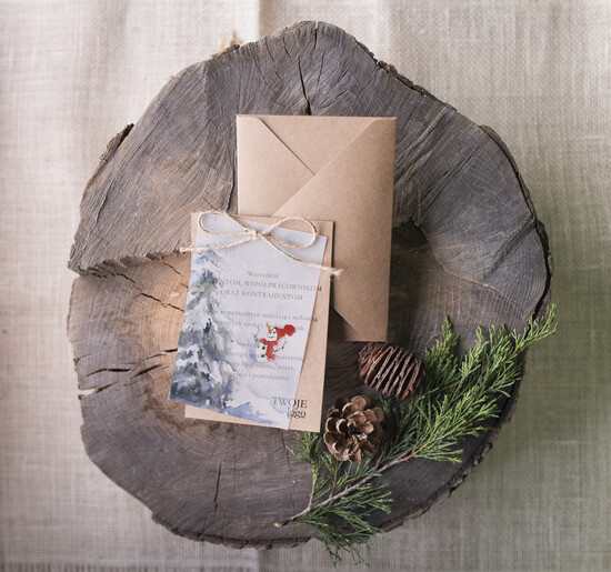 Kartki świąteczne z logo firmy retro kartki świąteczne dla firmy z logo, retro ze sznurkiem i wstążką 01/bkal/ksw