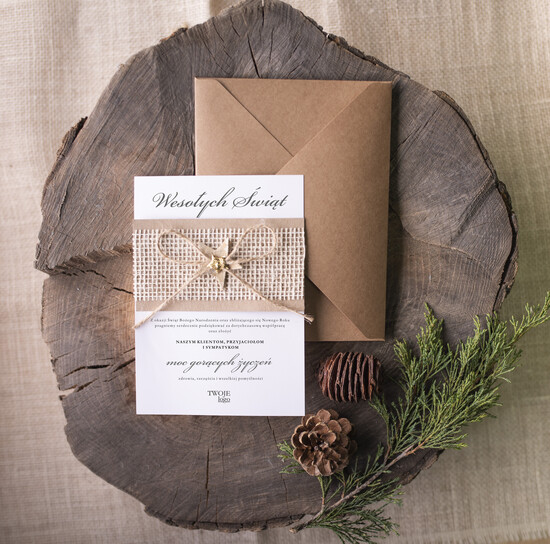 Kartki świąteczne z logo firmy natural kartka świąteczna z logo firmy, naturalne z koronką 04/jut/ksw
