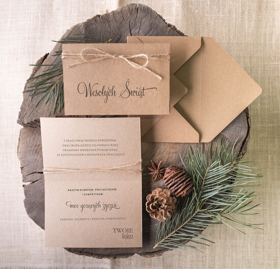 Kartki świąteczne z logo firmy natural kartki świąteczne dla firmy z logo, drewniane 03/ecobraz/ksw