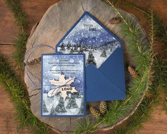 Kartki świąteczne z logo firmy z magnesem lub zawieszką na choinkę kartka świąteczna z logo waszej firmy, bożonarodzeniowe kartki z drewnianą zawieszką i wstążką 11/mag/ksw