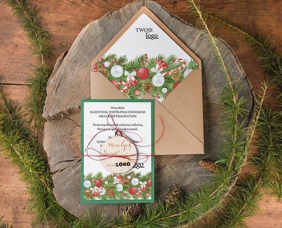 Kartki świąteczne z logo firmy z magnesem lub zawieszką na choinkę kartki świąteczne dla firm z logo, bożonarodzeniowe kartki z drewnianą zawieszką i sznurkiem 16/mag/ksw