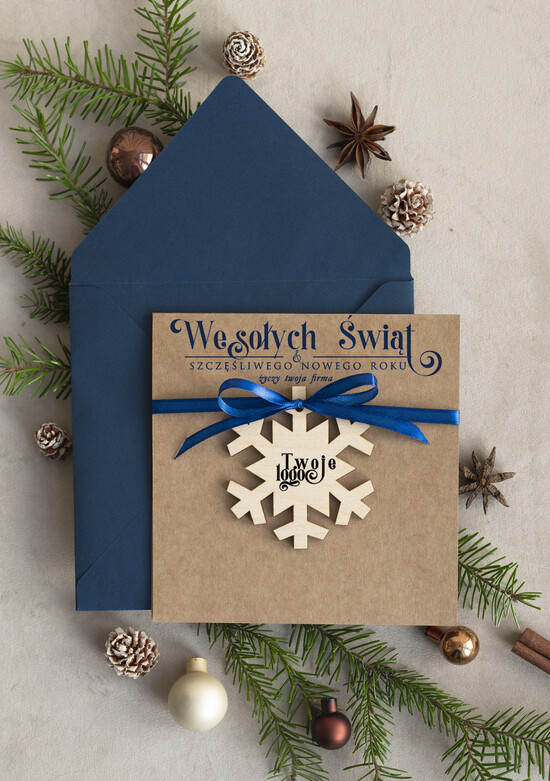 Kartki świąteczne z logo firmy z magnesem lub zawieszką na choinkę Bombka gwiazdka zawieszka na choinkę i  kartka świateczna dla Firm, kartki swiateczne z logo, biznes 08/mgokZW/ksw