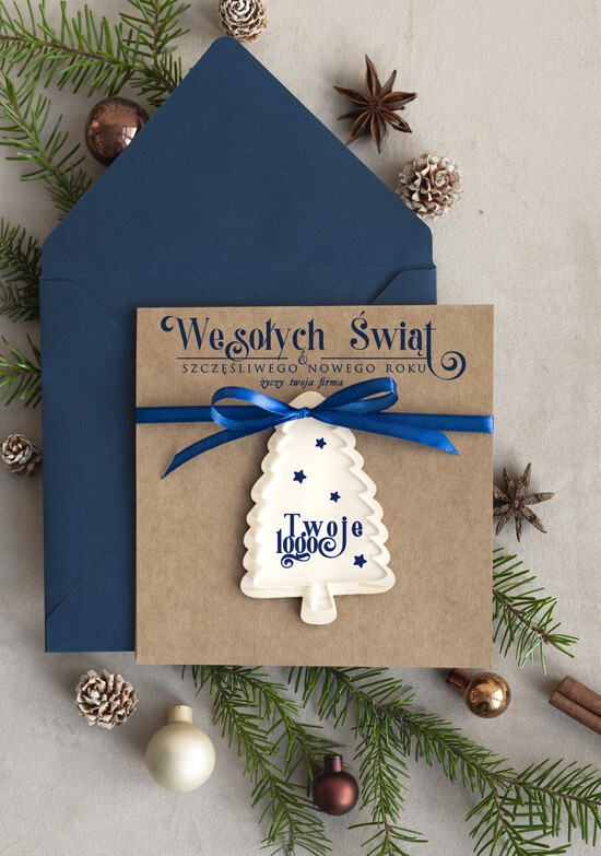 Kartki świąteczne z logo firmy z magnesem lub zawieszką na choinkę Bombka choinka zawieszka na choinkę i  kartka świateczna dla Firm, kartki swiateczne z logo, bizneso 06/mgokZW/ksw