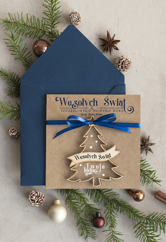 Kartki świąteczne z logo firmy z magnesem lub zawieszką na choinkę Bombka choinka zawieszka na choinkę i  kartka świateczna dla Firm, kartki swiateczne z logo, bizneso 07/mgokZW/ksw