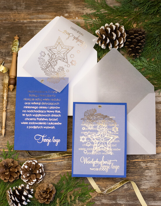 Kartki świąteczne z logo firmy złocone złote kartka świąteczna z logo waszej firmy, błyszczące złocone karnety świąteczne złote napisy 7/błysk/ksw