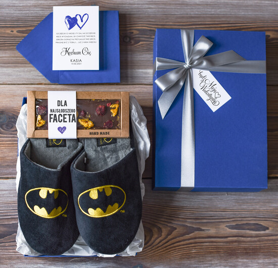 Walentynki prezent na Walentynki dla Niego  prezent dla faceta na walentynki kapcie Batman 03/zestaw/Walentynki