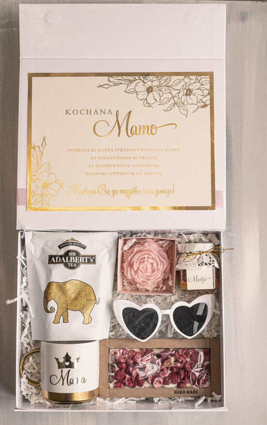 Prezenty dla Mamy zestawy w welurowych i ozdobnych pudełkach elegancki prezent na dzień mamy, box prezentowy dla mamy z kubkiem, pomysł na prezent z okazji dnia 02/boxNow/DLAMAMY