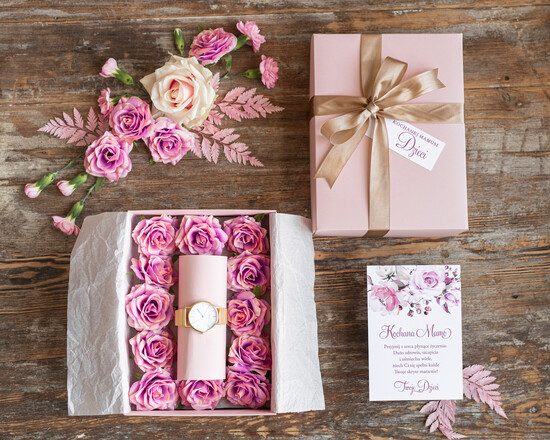 Prezenty dla Mamy biżuteria szkatułki na biżuterie Prezent na Dzień Mamy Zegarek Upominek Dla Mamy Flowerbox z zegarkiem 03/zegB/flowerBOX