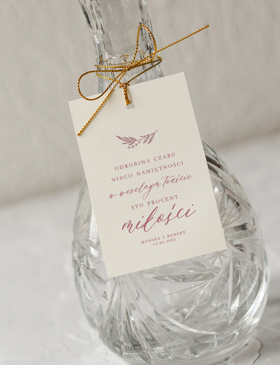 Zawieszki na butelki Minimalistyczne etykiety na butelki weselne 01/MinJedwab/zw