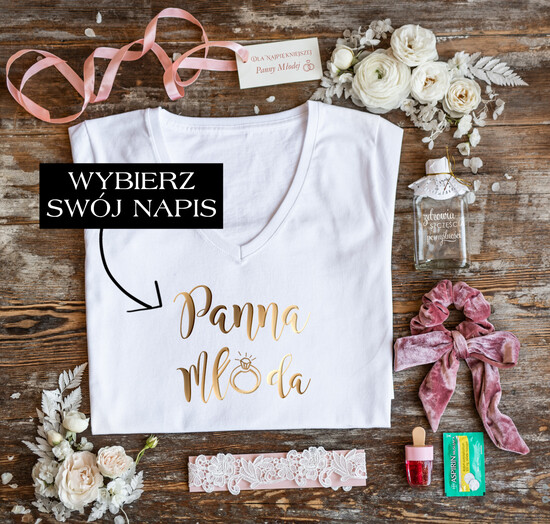 Prezenty dla Panny Młodej Zestawy na wieczór Panieński z Koszulką Wyjątkowy Prezent dla Panny Młodej od Świadkowej T-Shirt Koszulka z Napisami Podwiązka i Kacóweczk 02/koszwp/wp