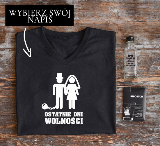 wieczór Kawalerski zestawy z T- shirt gadżety na wieczór kawalerski T shirt z nadrukiem, buteleczka na własny trunek 08/tshirtZES/kawalerski