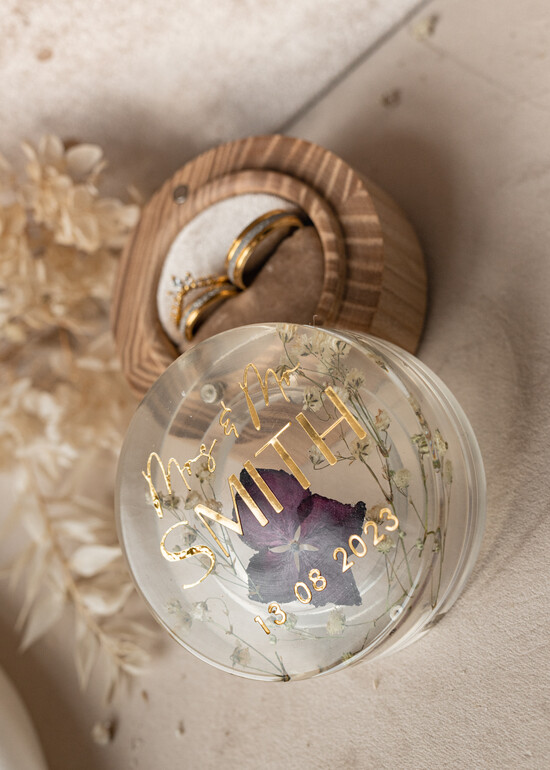 Pudełka Szkatułki na Obrączki epoxy ręcznie robione pudełeczko z drewna z żywicą, personalizowane pudełko na obrączki ślubne, pudełkeczka z kwiatami na obrączki 03/epoxy/szkO