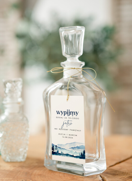 Zawieszki na butelki Nowoczesne prosta forma  zawieszki na nalewki weselne 04/LASj/zw