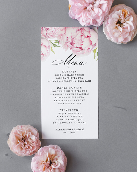 Menu Nowoczesne prosta forma eleganckie menu na stoły weselne, karta dań na wesele, proste menu weselne w kolorze ecru, karta dań 13/skl3s/m25