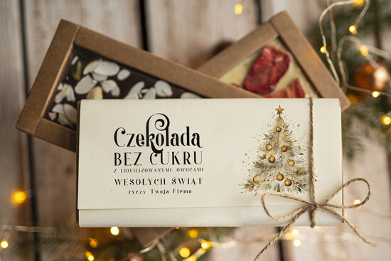 drobne prezenty dla firm CZEKOLADA/ pralinki/ bomboniery Drobne prezenty dla firm ręcznie robiona czekolada, Czekolada świąteczna bez cukru z logo, drobne up 04/MKJ/UCZEKOow