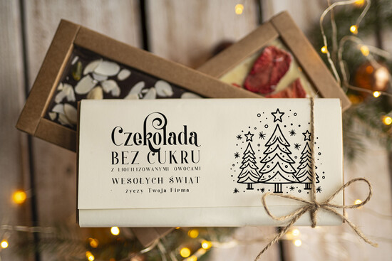 drobne prezenty dla firm CZEKOLADA/ pralinki/ bomboniery Drobne prezenty dla firm ręcznie robiona czekolada, Czekolada świąteczna bez cukru z logo, drobne up 06/MKJ/UCZEKOow