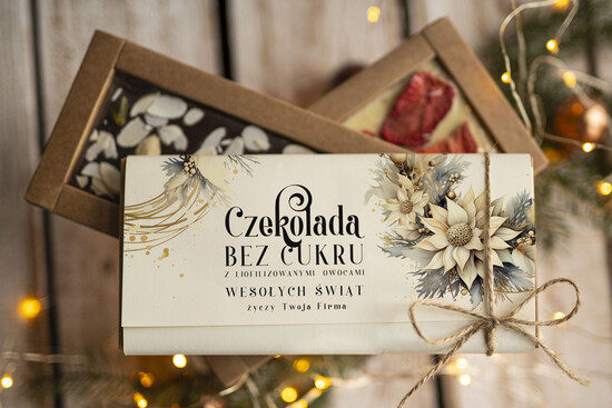 drobne prezenty dla firm CZEKOLADA/ pralinki/ bomboniery Drobne prezenty dla firm ręcznie robiona czekolada, Czekolada świąteczna bez cukru z logo, drobne up 10/MKJ/UCZEKOow