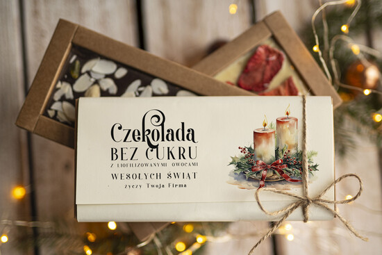 drobne prezenty dla firm CZEKOLADA/ pralinki/ bomboniery Drobne prezenty dla firm ręcznie robiona czekolada, Czekolada świąteczna bez cukru z logo, drobne up 07/MKJ/UCZEKOow