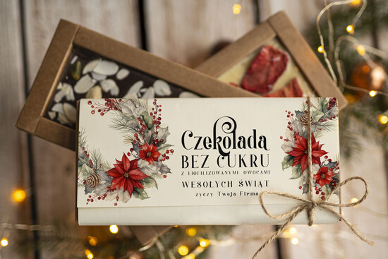 drobne prezenty dla firm CZEKOLADA/ pralinki/ bomboniery Drobne prezenty dla firm ręcznie robiona czekolada, Czekolada świąteczna bez cukru z logo, drobne up 09/MKJ/UCZEKOow