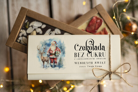 drobne prezenty dla firm CZEKOLADA/ pralinki/ bomboniery Drobne prezenty dla firm ręcznie robiona czekolada, Czekolada świąteczna bez cukru z logo, drobne up 11/MKJ/UCZEKOow