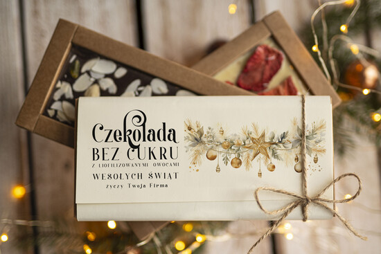 drobne prezenty dla firm CZEKOLADA/ pralinki/ bomboniery Drobne prezenty dla firm ręcznie robiona czekolada, Czekolada świąteczna bez cukru z logo, drobne up 12/MKJ/UCZEKOow