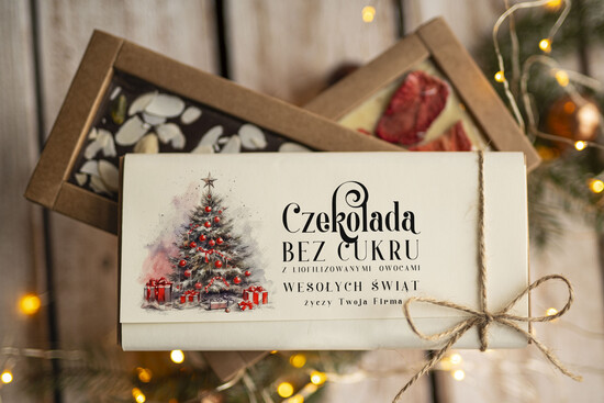 drobne prezenty dla firm CZEKOLADA/ pralinki/ bomboniery Drobne prezenty dla firm ręcznie robiona czekolada, Czekolada świąteczna bez cukru z logo, drobne up 05/MKJ/UCZEKOow