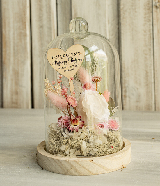Prezenty, Podziękowania dla Rodziców Kompozycje Kwiatowe / Flowerboxy Personalizowane podziękowania dla Rodziców flowerbox z suszonych kwiatów, Wieczna róża Podziękowanie 03/fboxSZMN/podRd