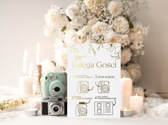 Księgi wpisów gości dodatki instrukcje Instrukcja do Księgi Gości Polaroid papierowa dodatki ślubne instrukcja do księgi weselnej polaroid 02/A4zl/instKWG