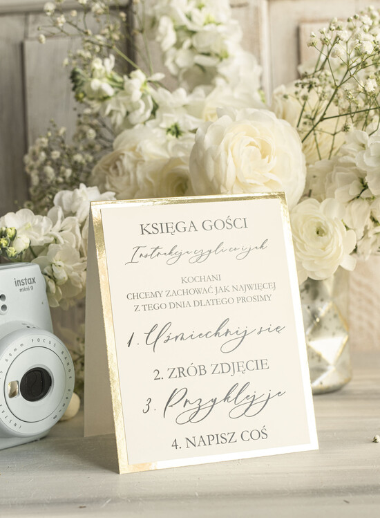 Księgi wpisów gości dodatki instrukcje Instrukcja do Księgi Gości Polaroid stojaca papierowa dodatki ślubne instrukcja do księgi weselnej p 02/stPap/kwg