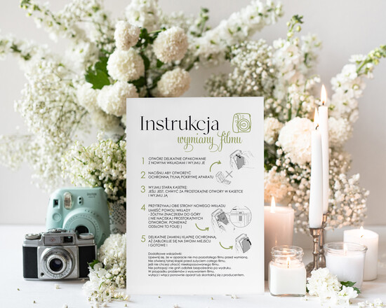 Księgi wpisów gości dodatki instrukcje Instrukcja do Księgi Gości Polaroid papierowa dodatki ślubne instrukcja do księgi weselnej polaroid 04/A4/instKWG