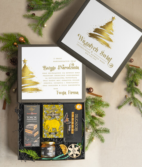 Prezenty oferta dla Firm Premium selection kosze prezentowe dla firm, prezenty biznesowe dla firm z kawą i herbatą, upominki na święta dla prac 02/BoxDcz/gotboxSw