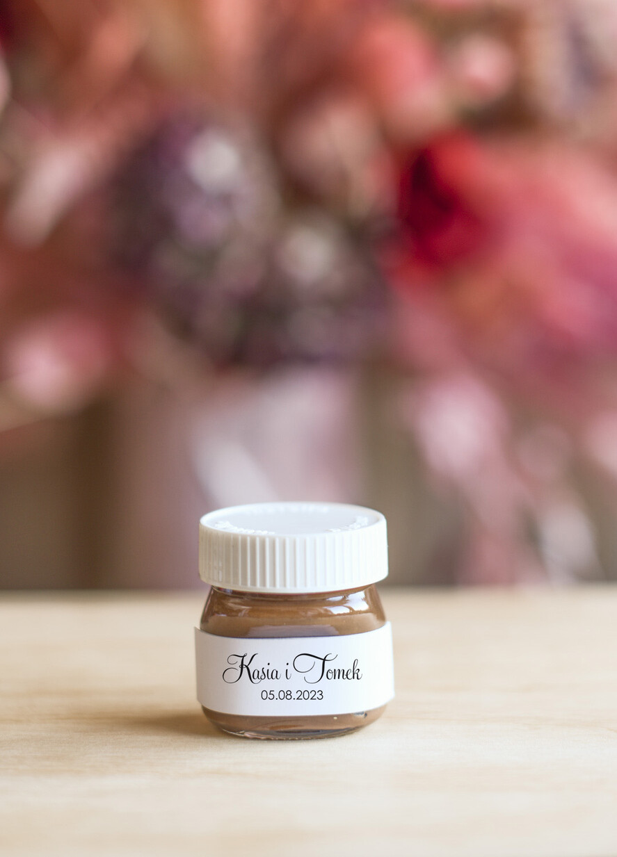 Podziękowania dla Gości Weselnych Miody i słoiczki Nutella personalizowane podziękowania dla gości weselnych słoiczek Nutella 2