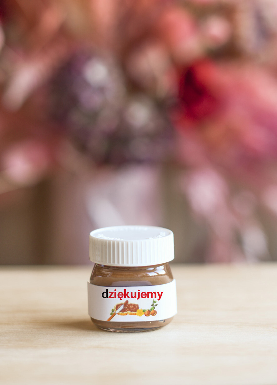 Podziękowania dla Gości Weselnych Miody i słoiczki Nutella personalizowane podziękowania dla gości weselnych słoiczek Nutella 0