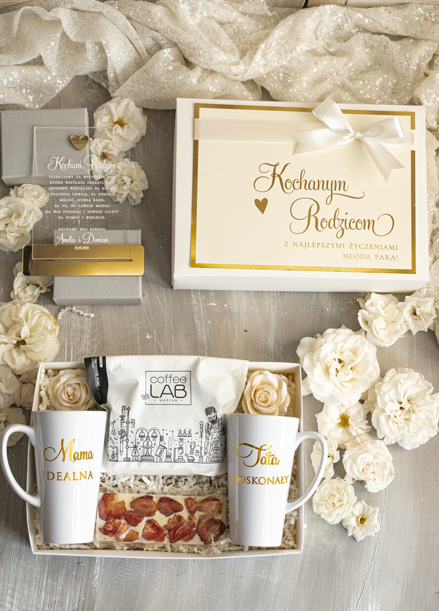 Prezenty, Podziękowania dla Rodziców zestawy prezentowe kubki filiżanki Ślubne Podziękowania dla Rodziców, zestaw prezentowy kubki dla Rodziców od Młodej Pary, Box presonalizowana statuetka podziękowania 0