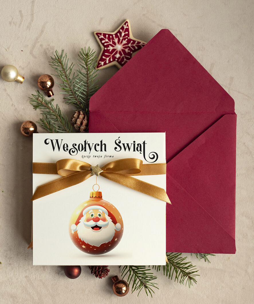Kartki świąteczne z logo firmy Kokardki bozonarodzeniowe kartki swiateczne z logo firmy, firmowa biznesowa kartka świąteczna, eleganckie kartki świateczne z kokardką dla firm0