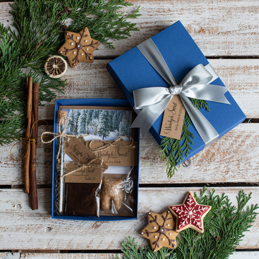 Kartki świąteczne z logo firmy kartka pudełko ręcznie robione kartki świąteczne z logo firmy, świąteczne pudełka ze wstążką2