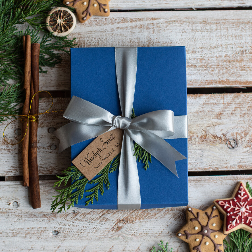 Kartki świąteczne z logo firmy kartka pudełko ręcznie robione kartki świąteczne z logo firmy, świąteczne pudełka ze wstążką3