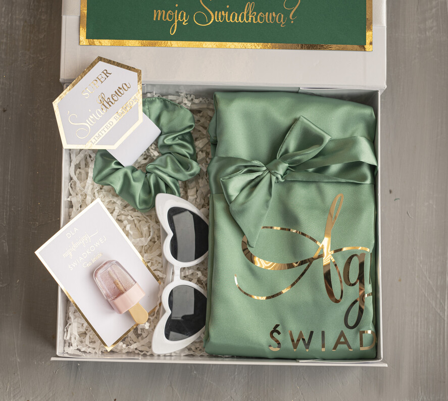 Prezenty dla świadków boxy prezentowe dla Świadkowej, prośba o świadkowanie prezent dla świadkowej, pomysł na prezent dla świadkowej, Box prezentowy dla świadkowej z miętowym szlafrokiem, zestaw prezentowy dla druhny2