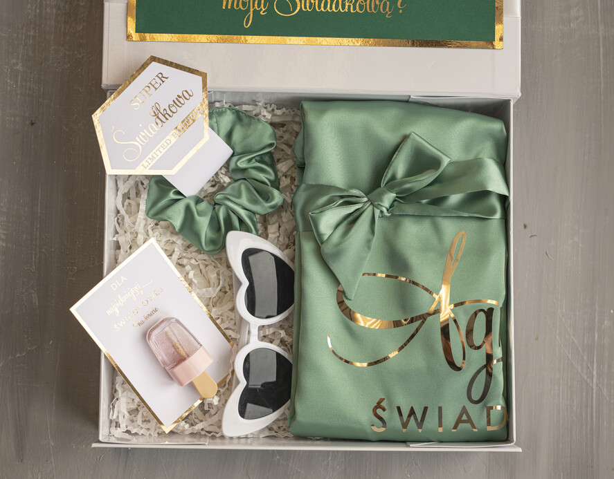Prezenty dla świadków boxy prezentowe dla Świadkowej, prośba o świadkowanie prezent dla świadkowej, pomysł na prezent dla świadkowej, Box prezentowy dla świadkowej z miętowym szlafrokiem, zestaw prezentowy dla druhny5