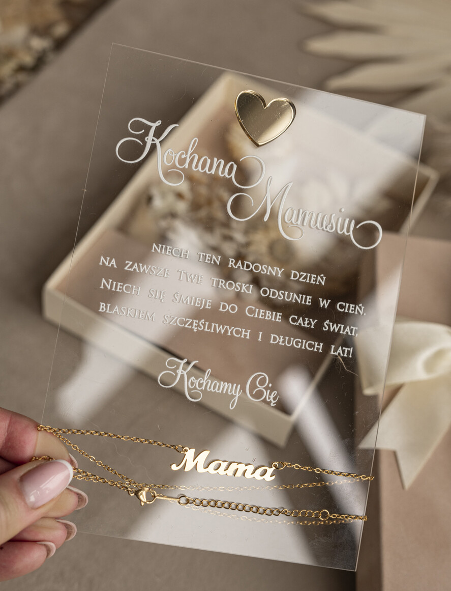 Prezenty dla Mamy kartki i magnesy na lodówkę z życzeniami wyjątkowy prezent na dzień mamy, kartka z dedykacją w eleganckim pudełku, prezent dla Mamy łańcuszek w wyjątkowym personalizowanym pudełku6
