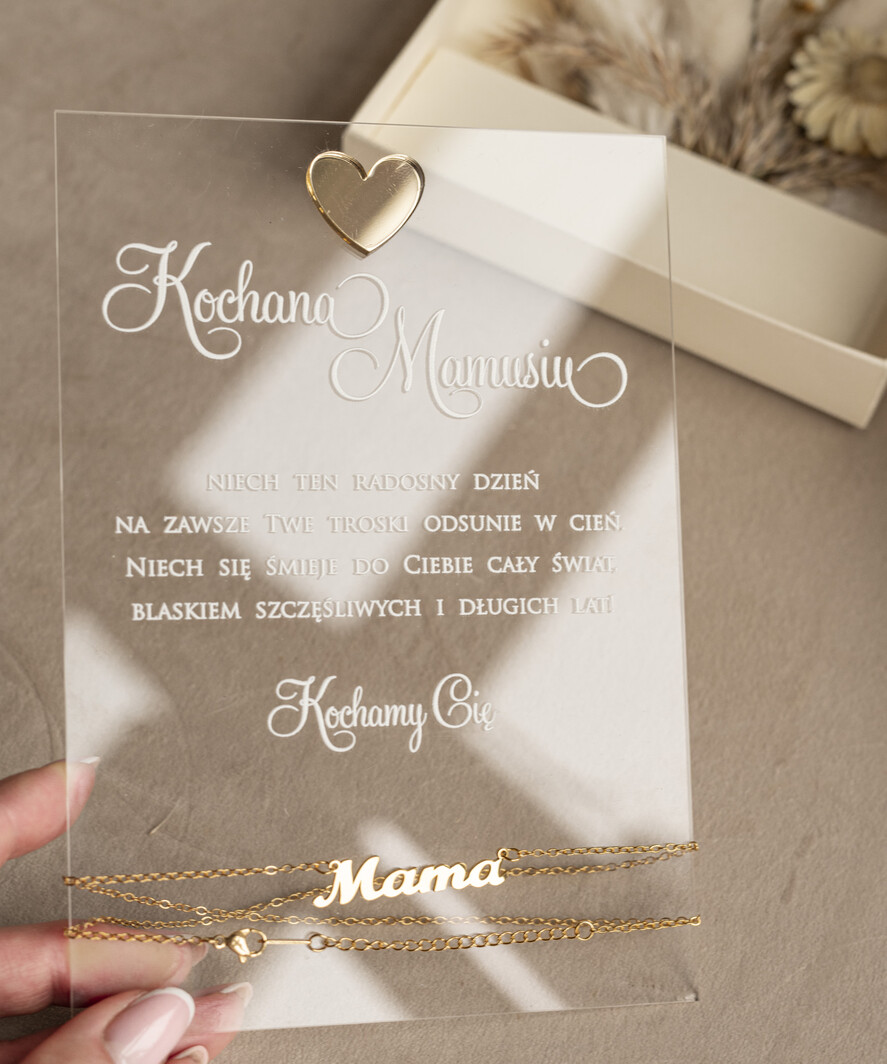 Prezenty dla Mamy kartki i magnesy na lodówkę z życzeniami wyjątkowy prezent na dzień mamy, kartka z dedykacją w eleganckim pudełku, prezent dla Mamy łańcuszek w wyjątkowym personalizowanym pudełku4