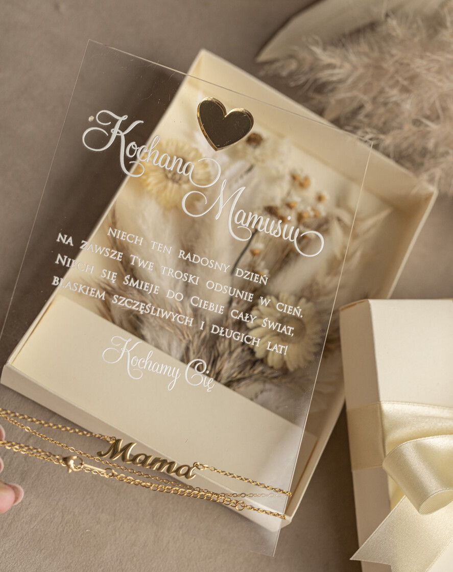 Prezenty dla Mamy kartki i magnesy na lodówkę z życzeniami wyjątkowy prezent na dzień mamy, kartka z dedykacją w eleganckim pudełku, prezent dla Mamy łańcuszek w wyjątkowym personalizowanym pudełku2