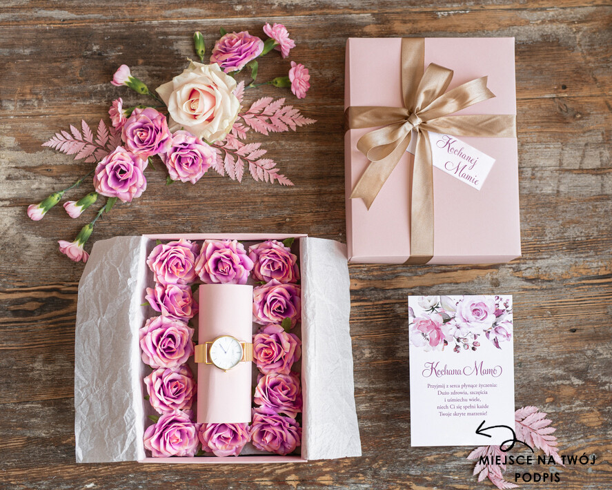 Prezenty dla Mamy biżuteria, pudełka, szkatułki na biżuterie Prezent na Dzień Mamy Zegarek Upominek Dla Mamy Flowerbox z zegarkiem 0