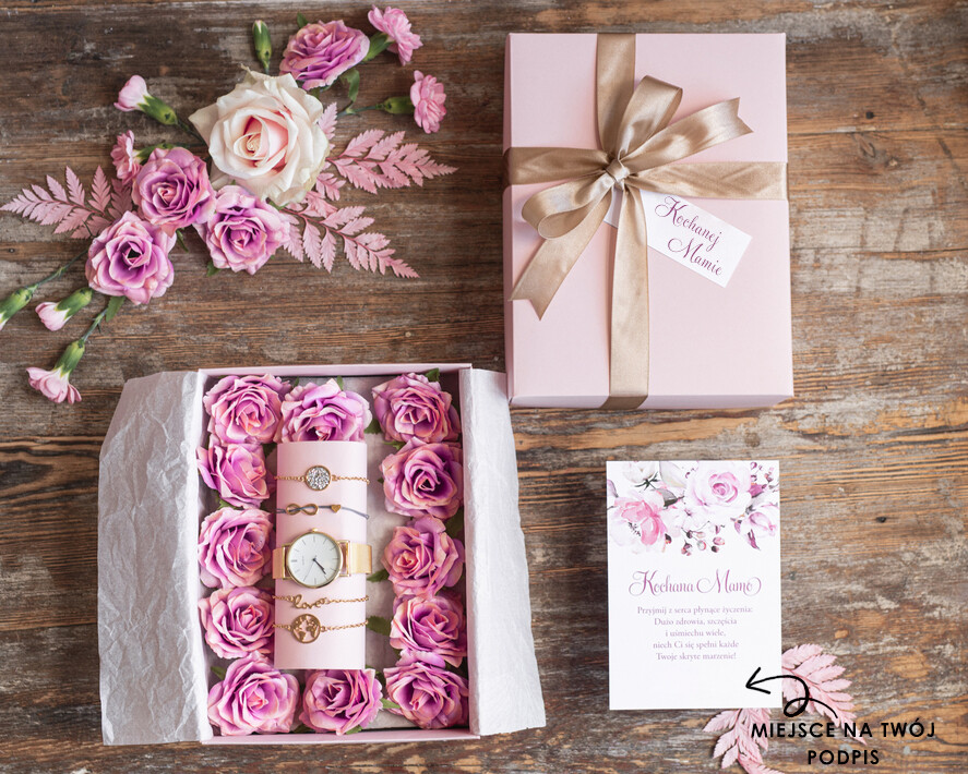 Prezenty dla Mamy biżuteria, pudełka, szkatułki na biżuterie Prezent na Dzień Mamy Zegarek i bransoletki love i nieskończoność Upominek Dla Mamy Flowerbox z biżuterią0